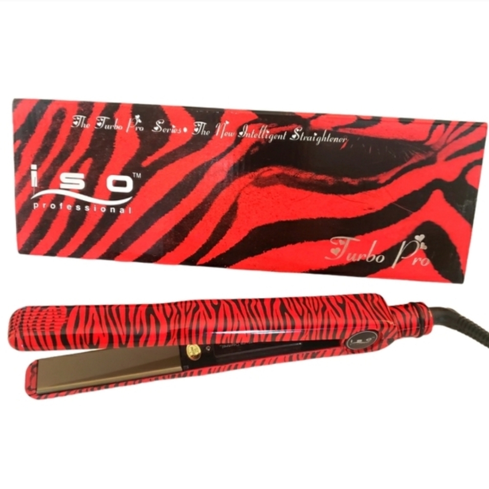 ISO Professional Turbo Pro Pink Zebra 1.25" Tourmaline Ceramic Flat Iron NIB